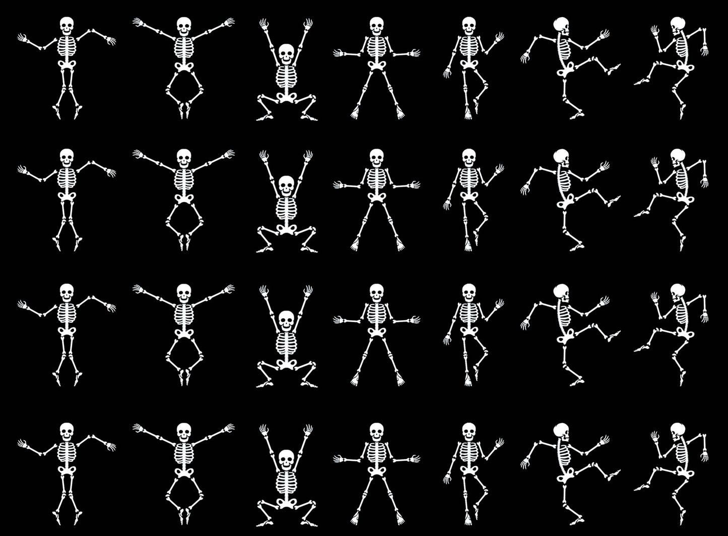 Halloween Dancing Skeletons 28 pcs 1 Inch White Fused Glass Decals