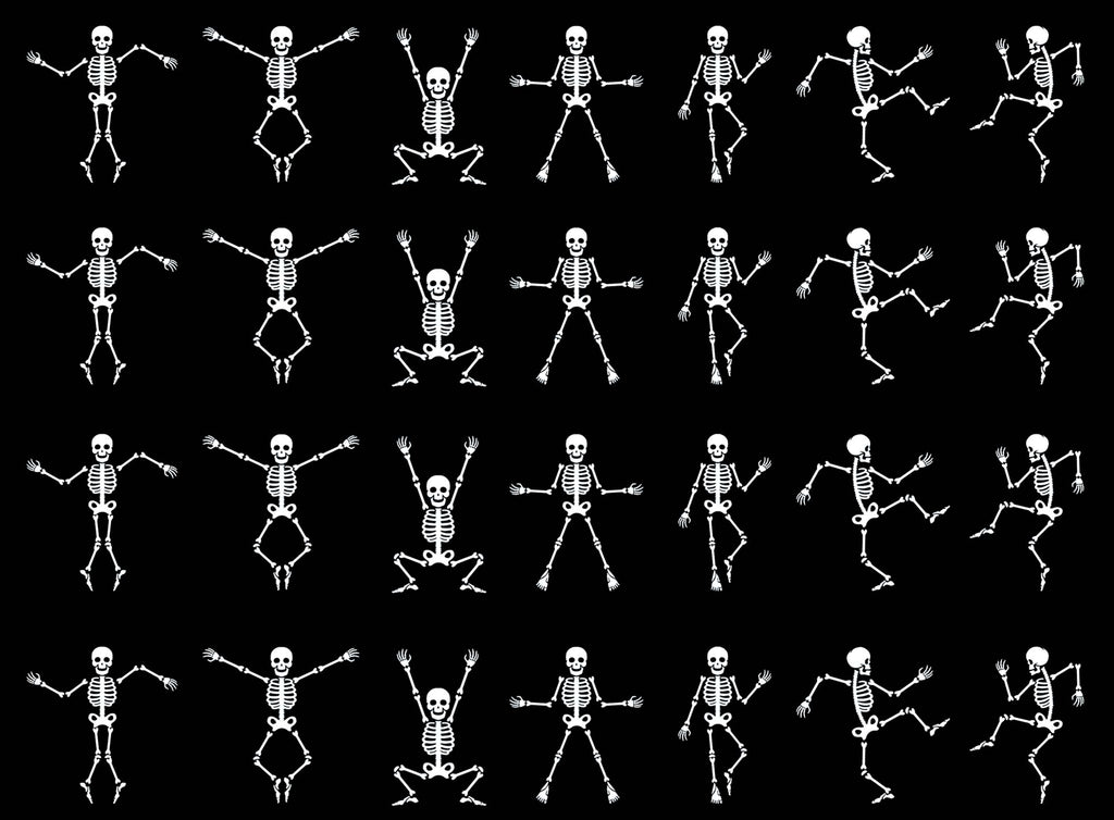 Halloween Dancing Skeletons 28 pcs 1" White Fused Glass Decals