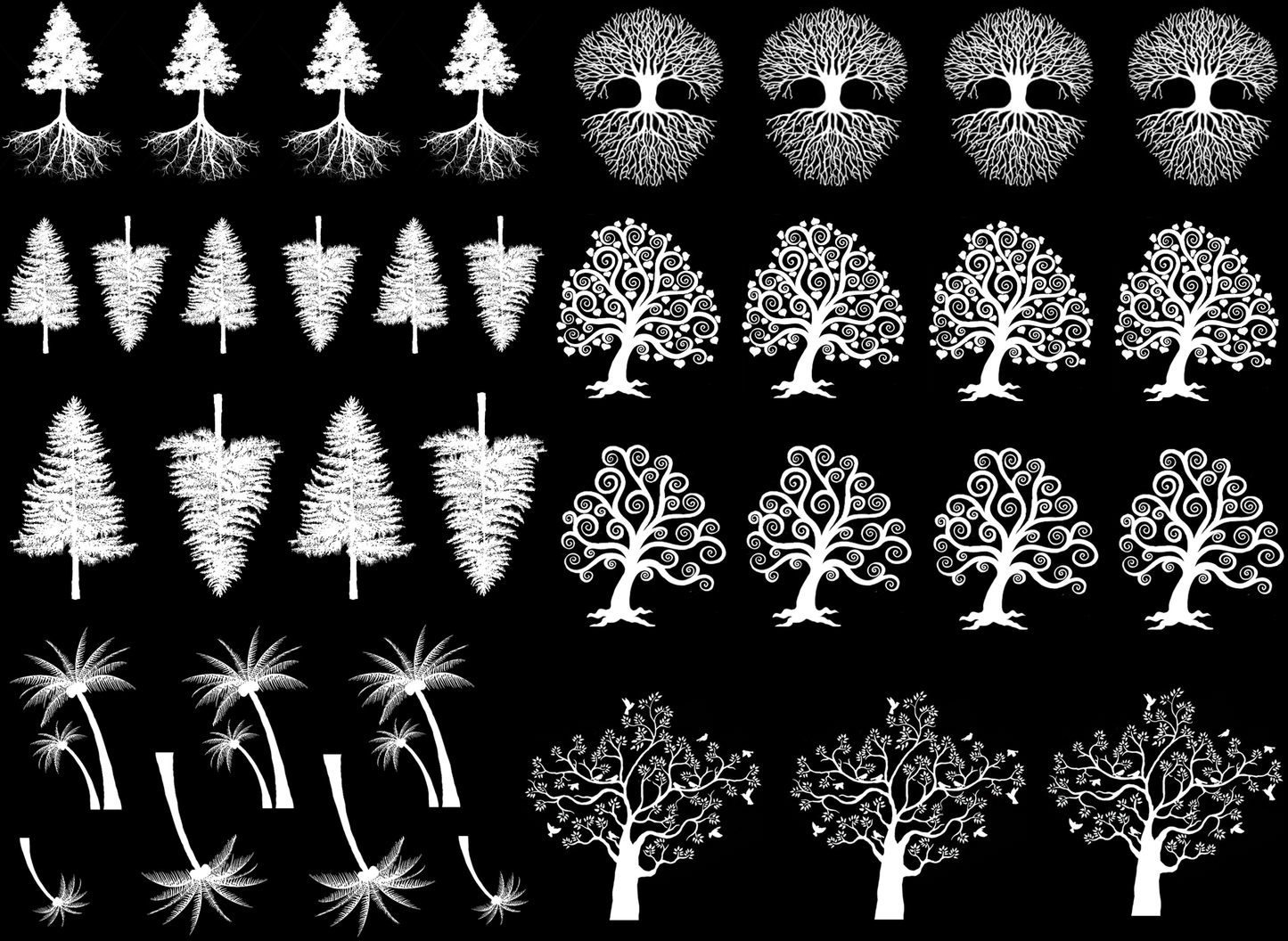 Tree Curlicue 36 pcs White Fused Glass Decals
