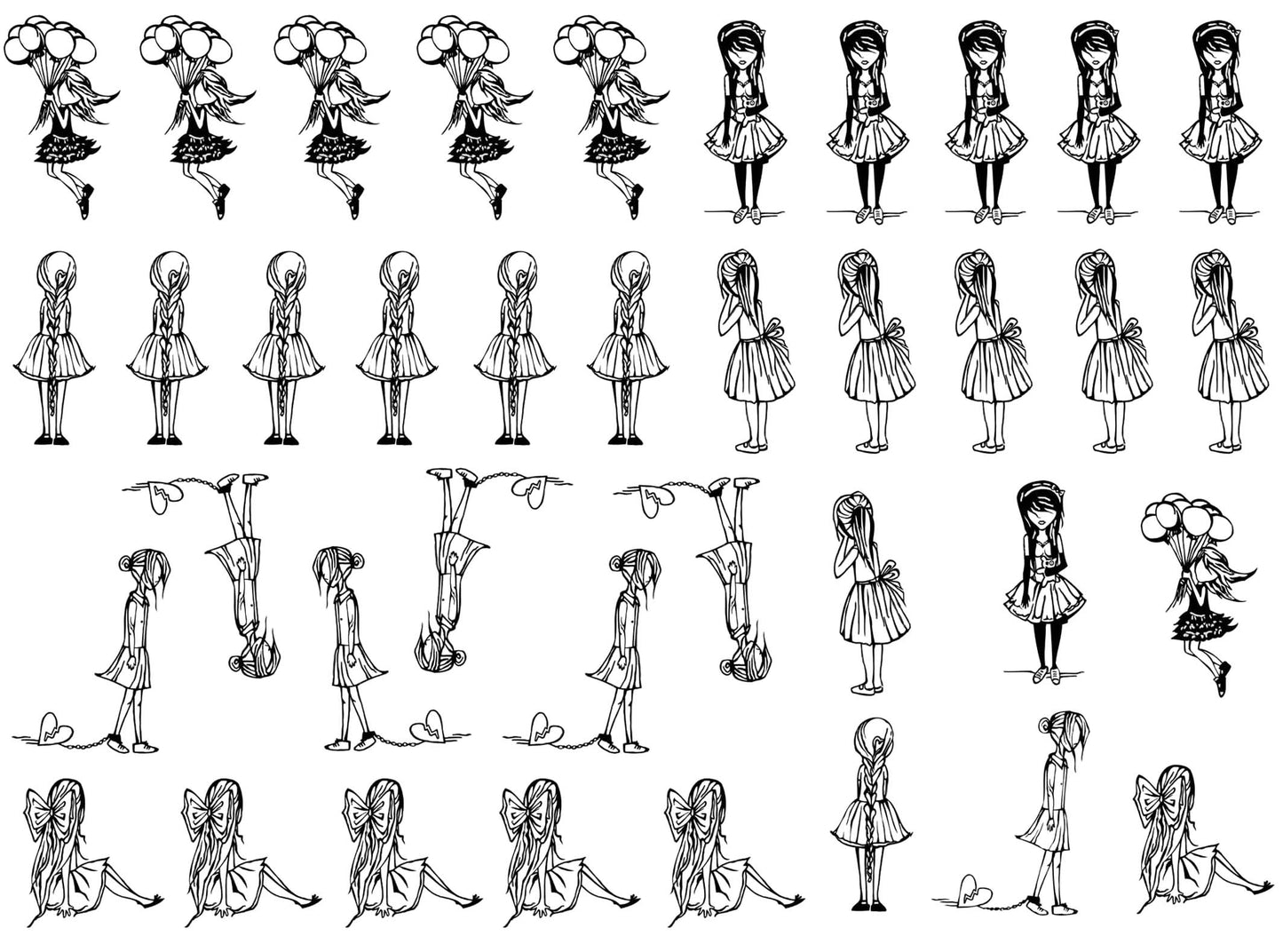 Girls 38 pcs 1" Black Fused Glass Decals