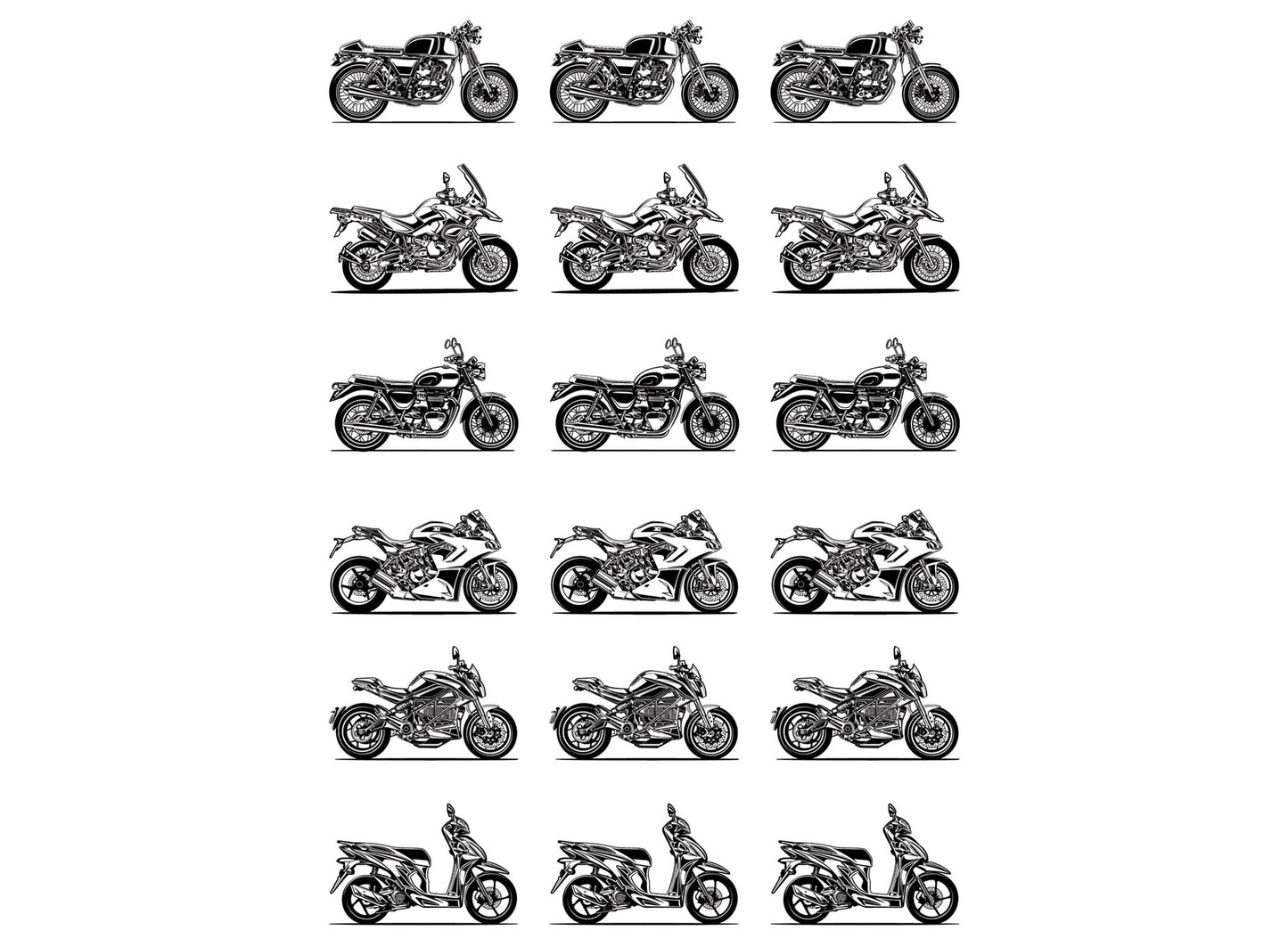 Motorcycles 18 pcs 1" Black Fused Glass Decals