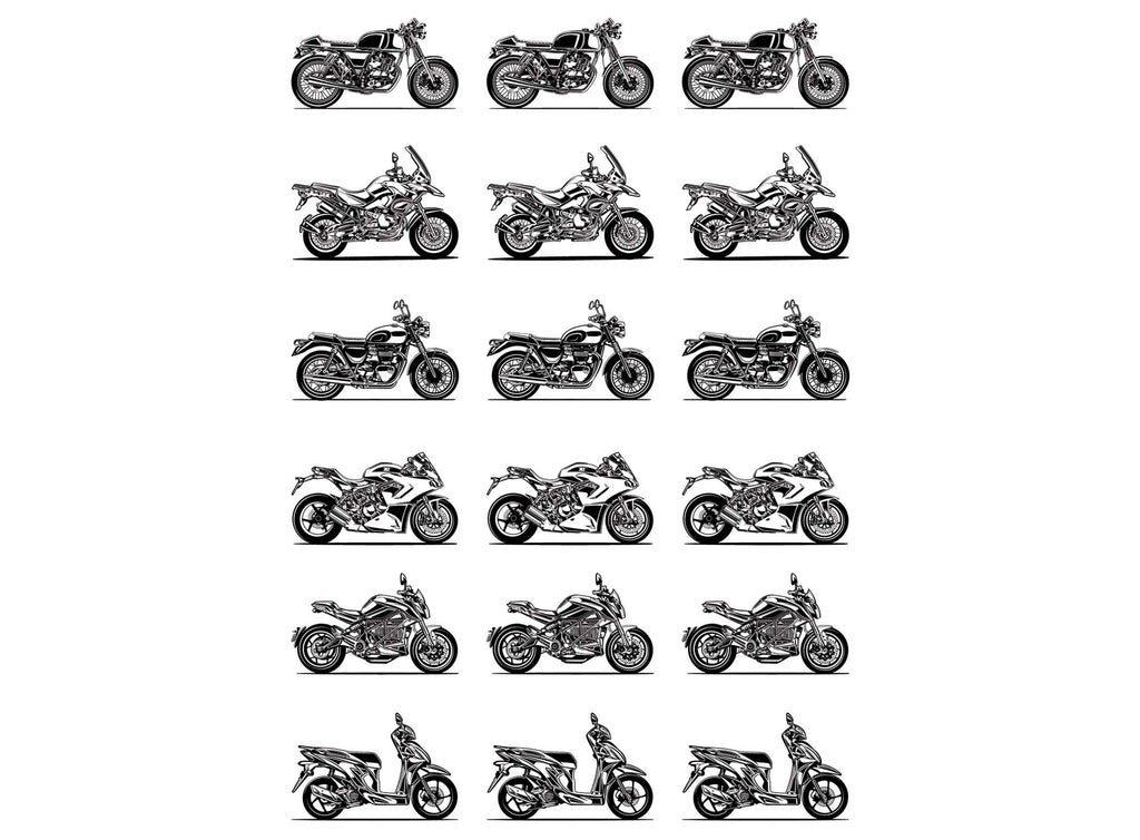 Motorcycles 18 pcs 1" Black Fused Glass Decals