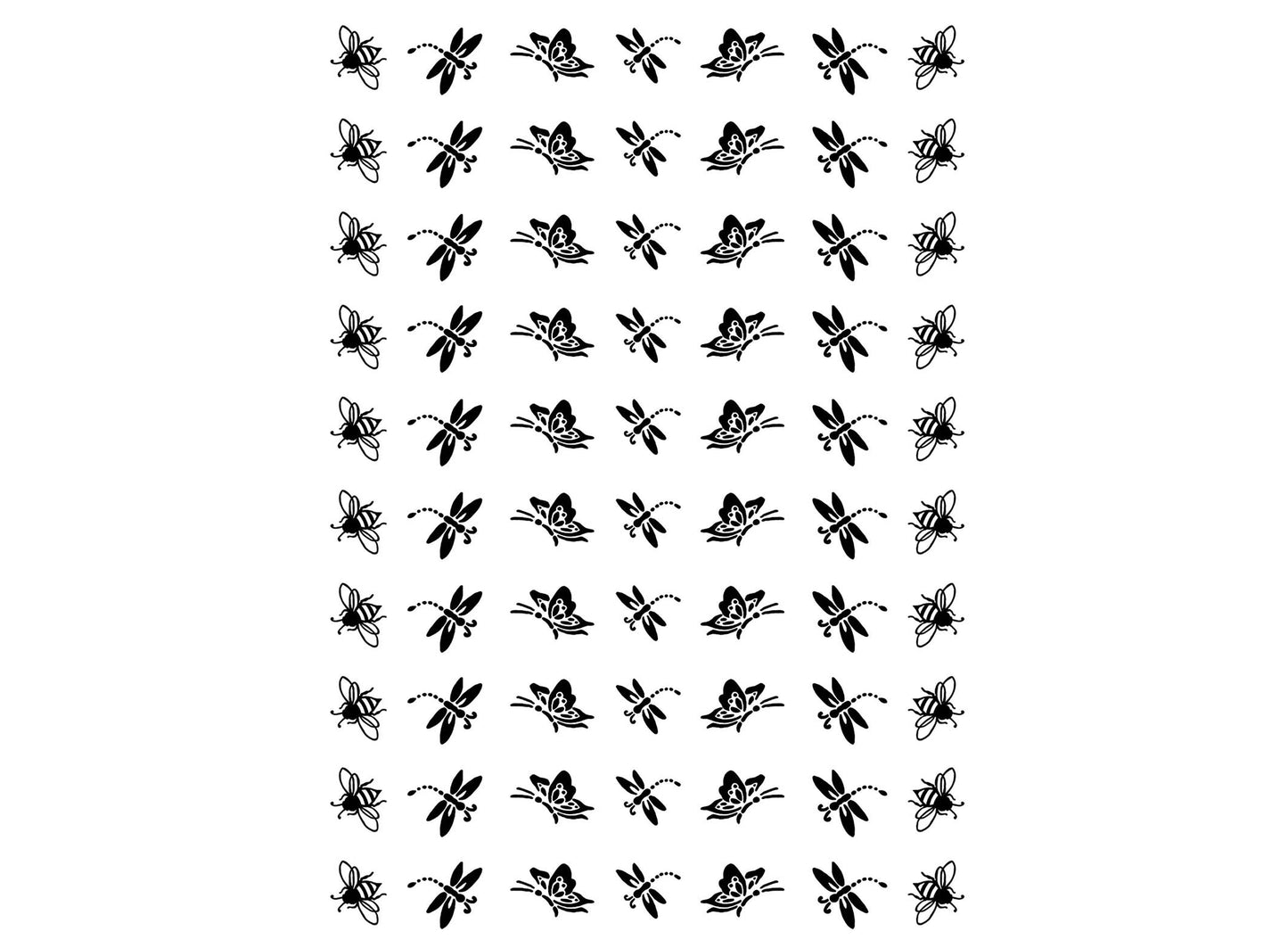 Bee Butterfly Dragonfly 70 pcs Black Fused Glass Decals