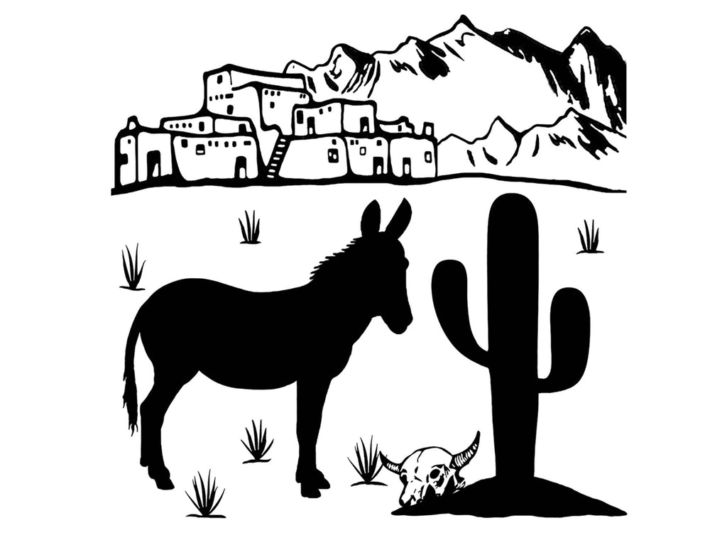 Desert Mule Mountains Adobe 2 pcs 3-3/4" Black Fused Glass Decals