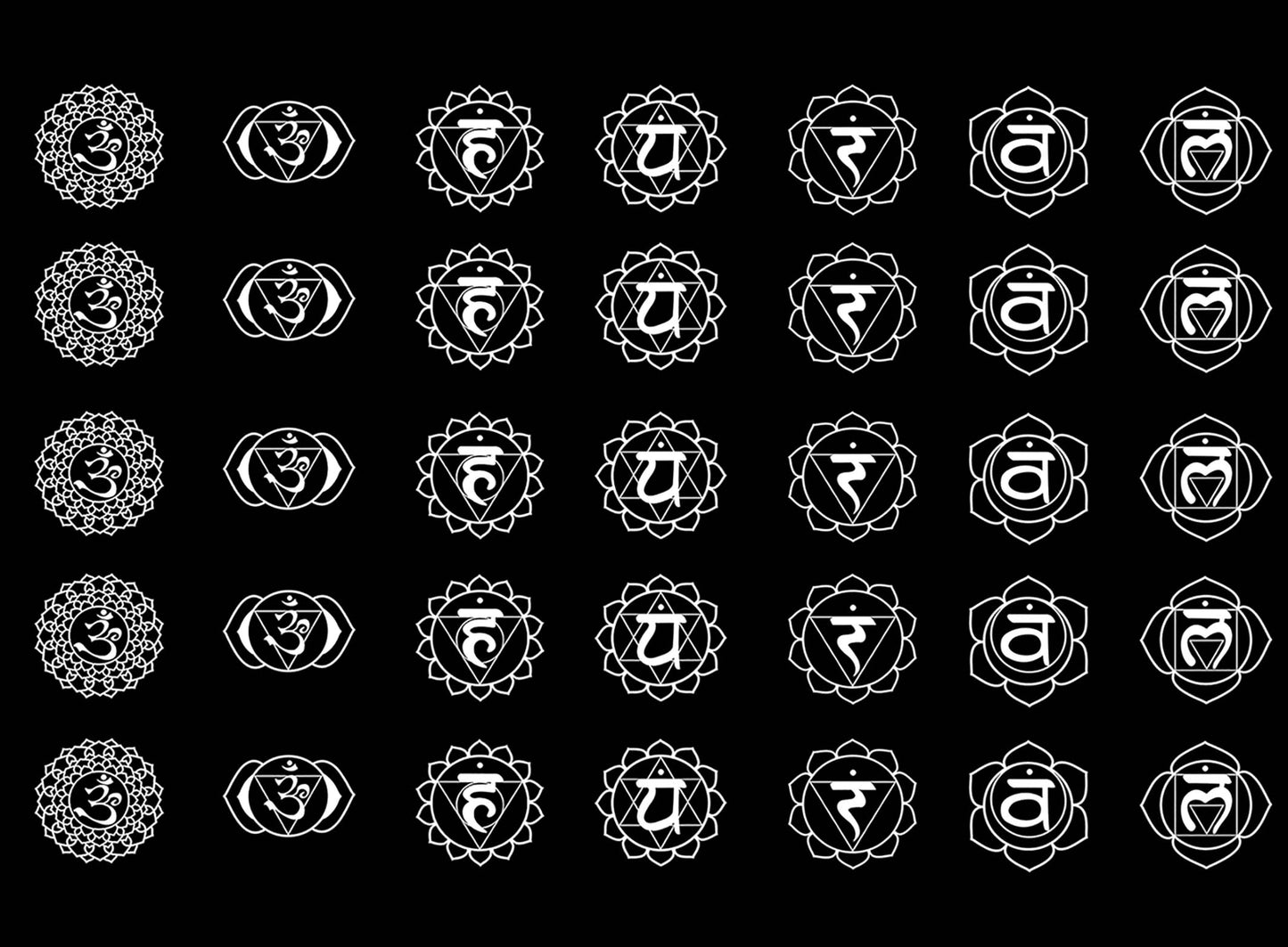 Chakra Symbols 35 pcs 0.5 Inch White Fused Glass Decals