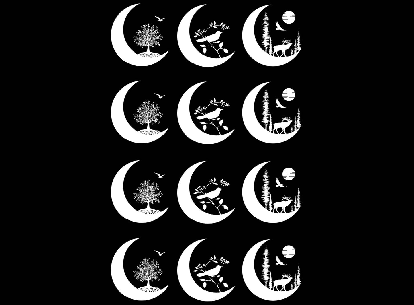 Crescent Moon Scenes 12 pcs 1 Inch White Fused Glass Decals