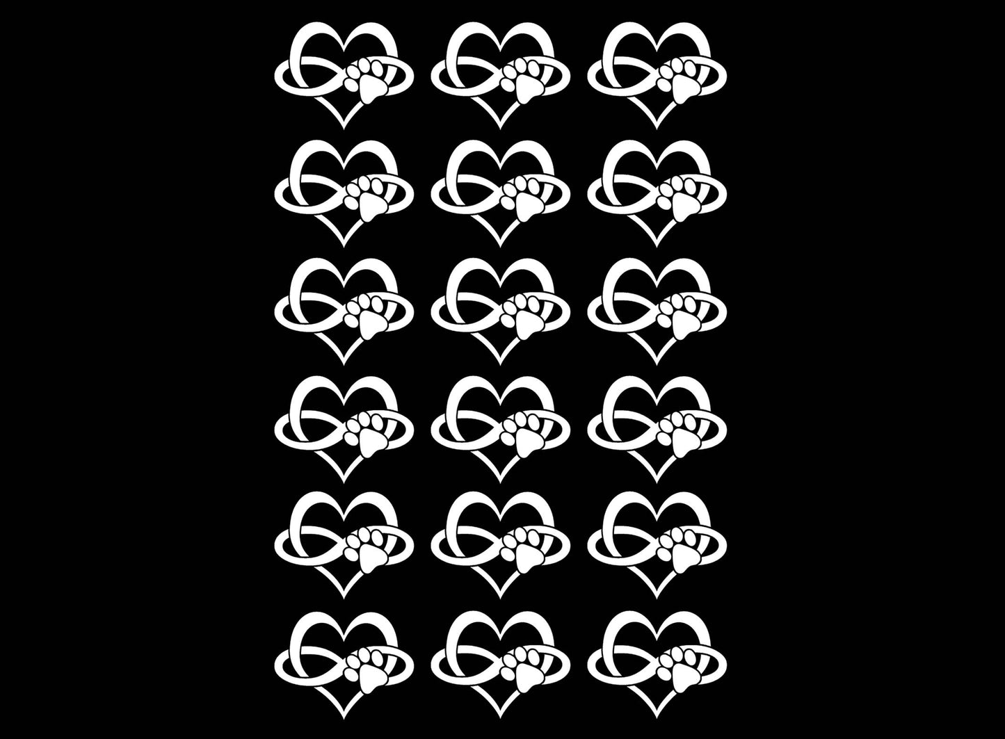 Heart Paw Infinity 18 pcs White Fused Glass Decals
