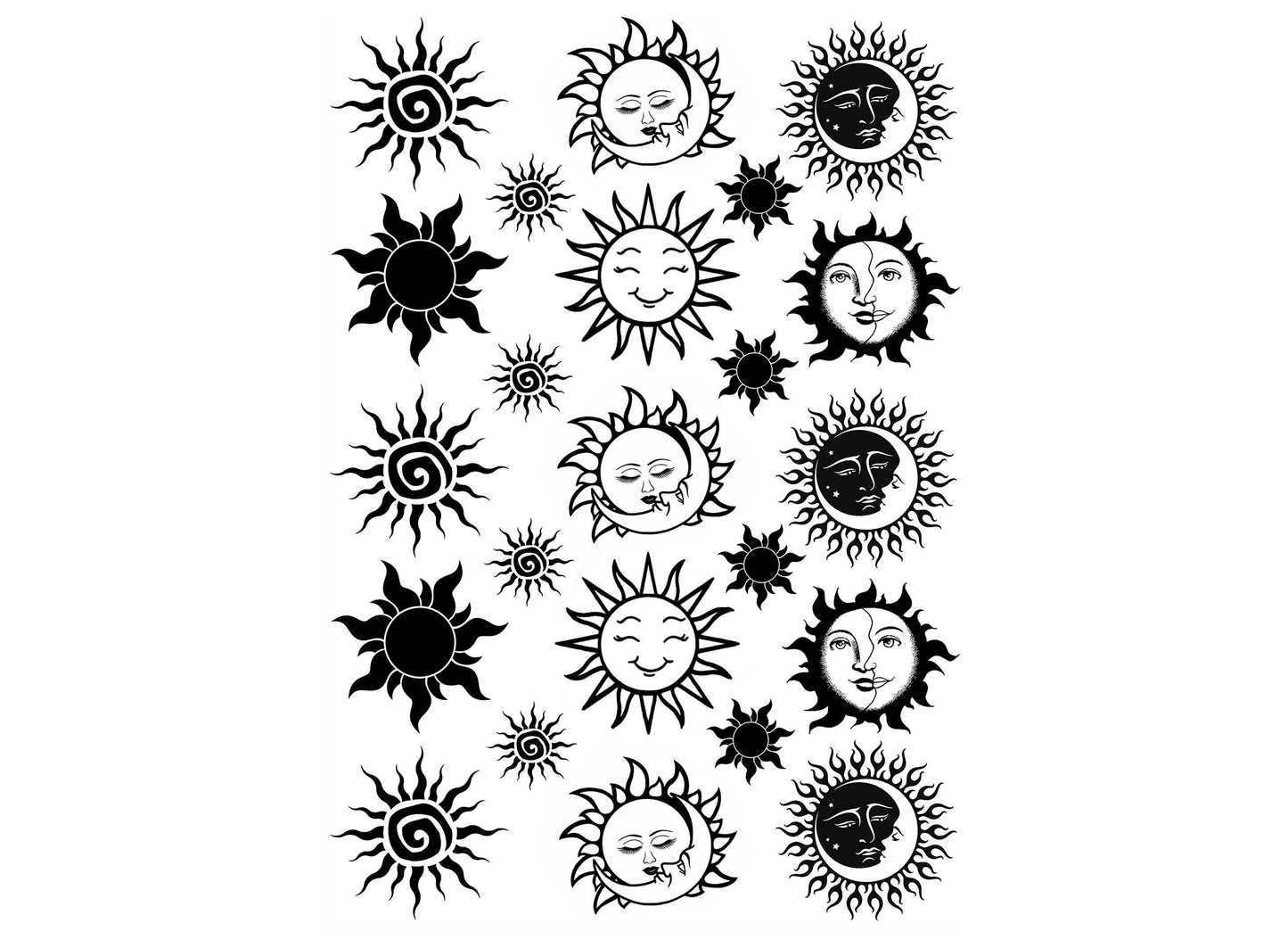 Sun Moon Celestial 23 pcs 1" Black Fused Glass Decals