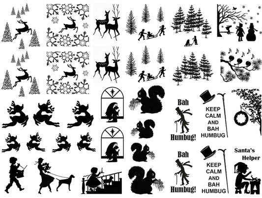 Art Deco Winter 34 pcs 1/2" to 1-1/8" Black  Fused Glass Decals