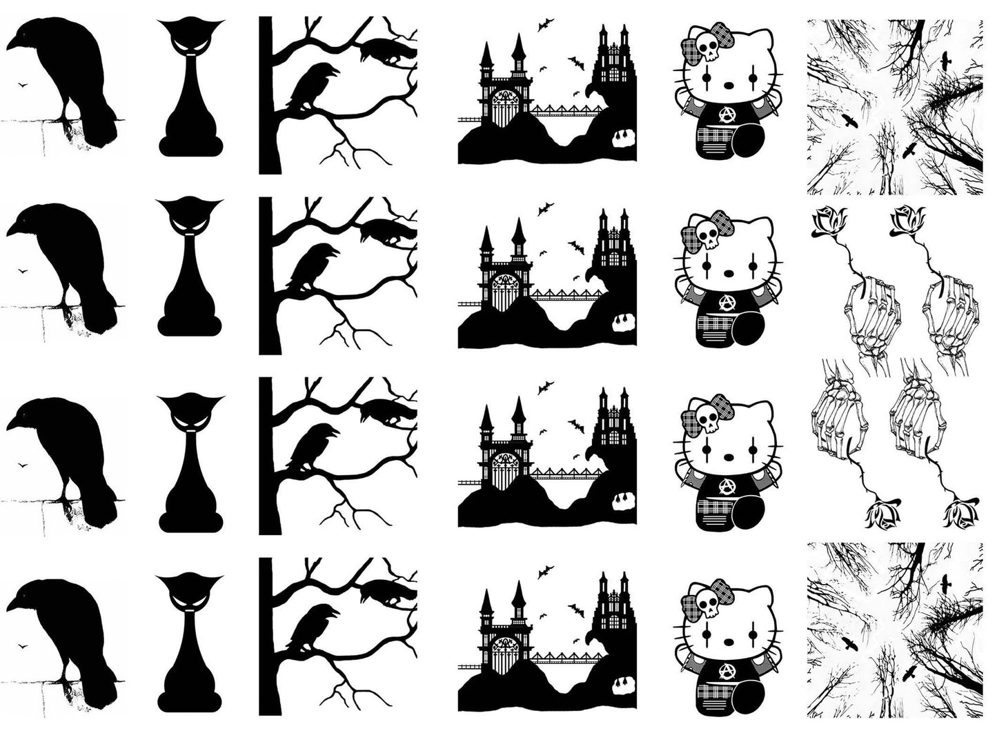 Gothic Raven Cat Tree 26 pcs 1" to 1-1/4" Black Fused Glass Decals