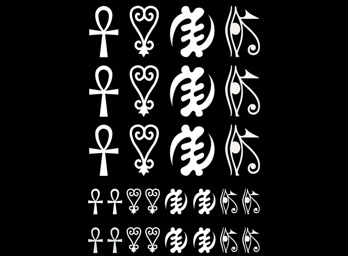 Adinkra Egyptian Symbols 28 pcs White Fused Glass Decals
