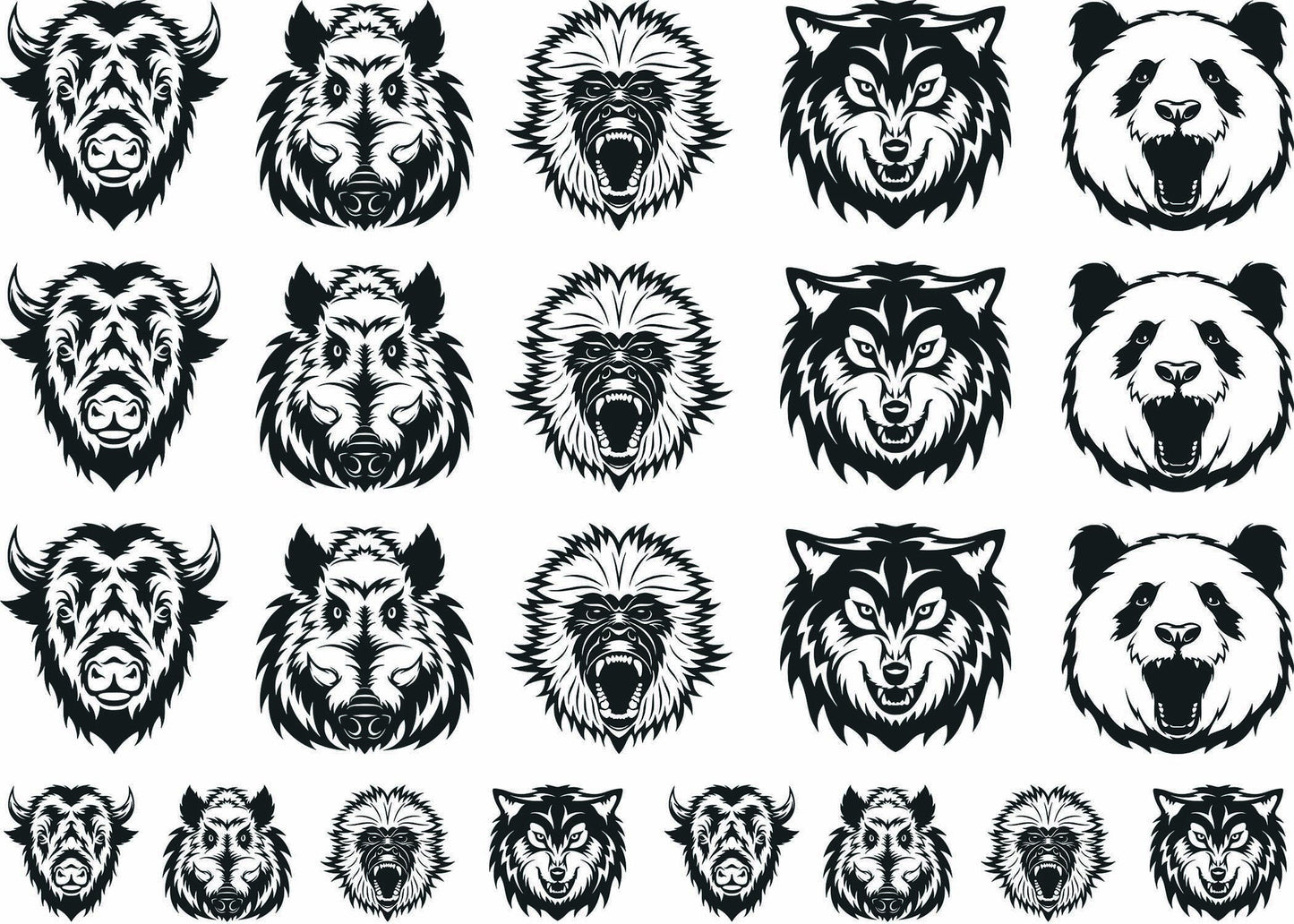 Animal Heads 23 pcs Black Fused Glass Decals