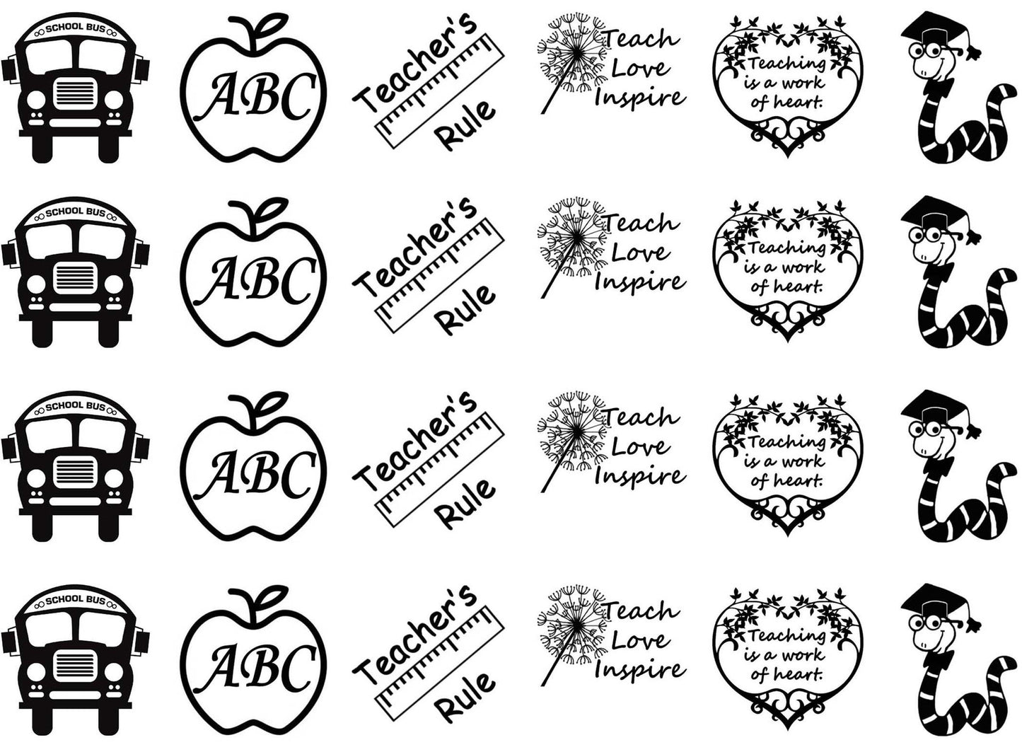 School Days 24 pcs 1 Inch Black Fused Glass Decals