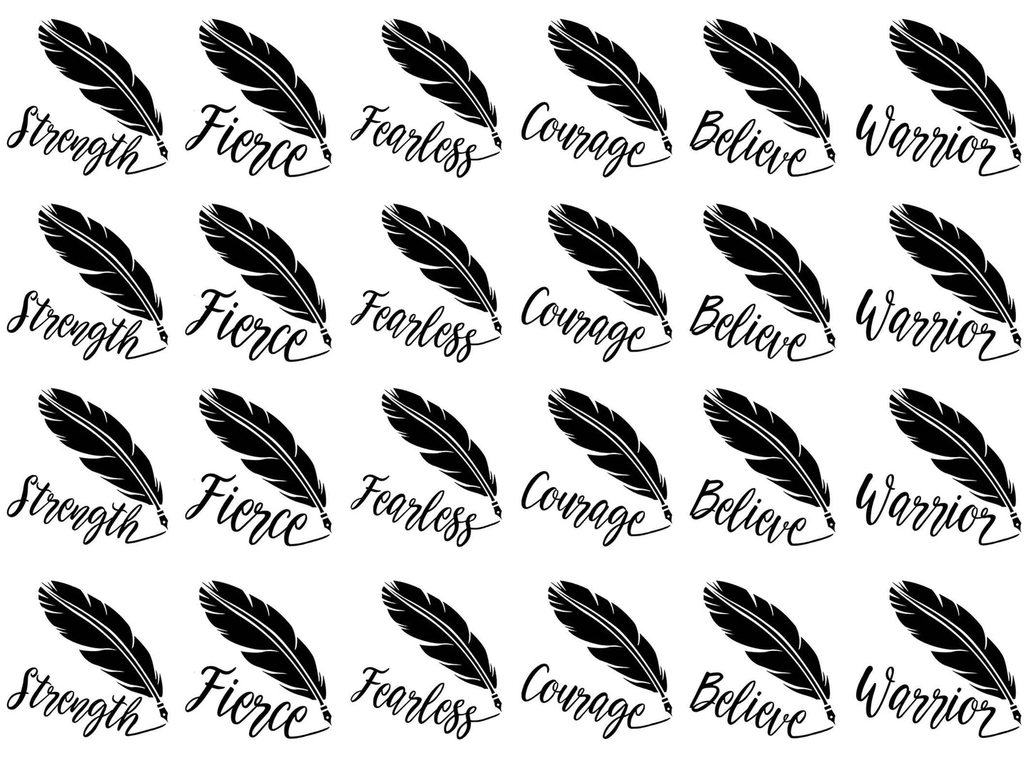 Quill Feather Courage Believe 24 pcs 1.15 Inch Black Fused Glass Decals