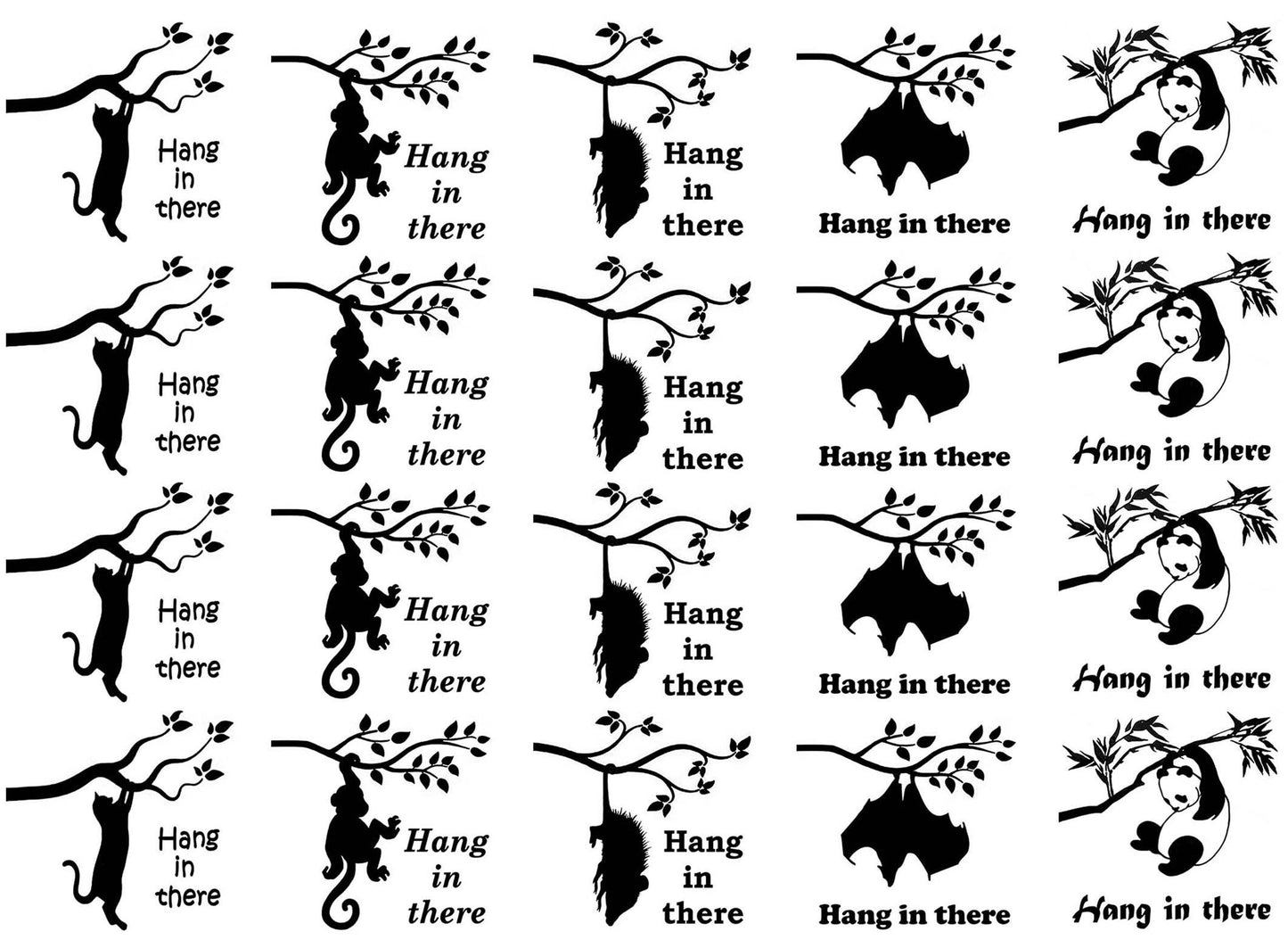 Hang in There 20 pcs 1.15 Inch Black Fused Glass Decals