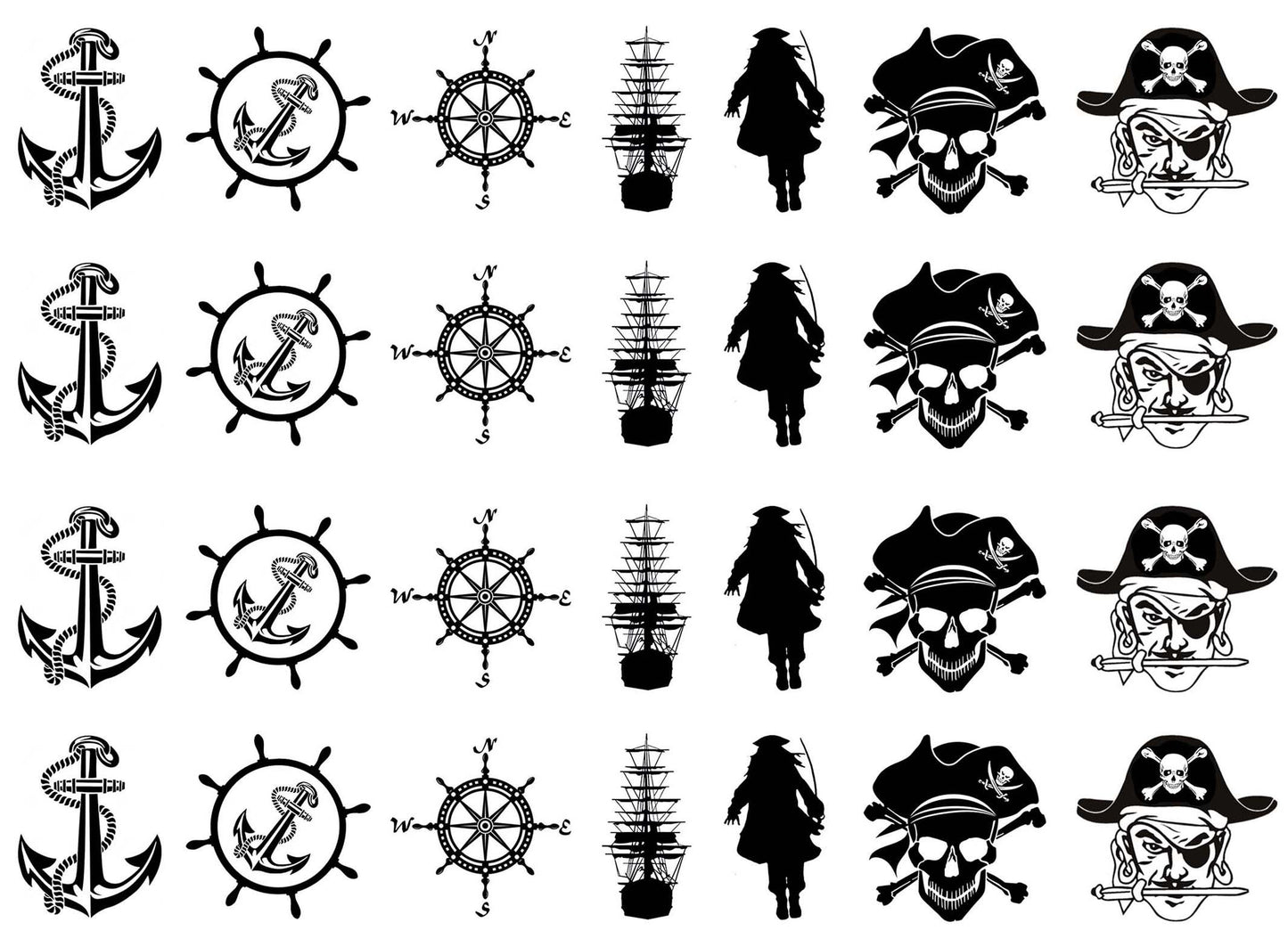 Pirates Ahoy 28 pcs 1 Inch Black Fused Glass Decals