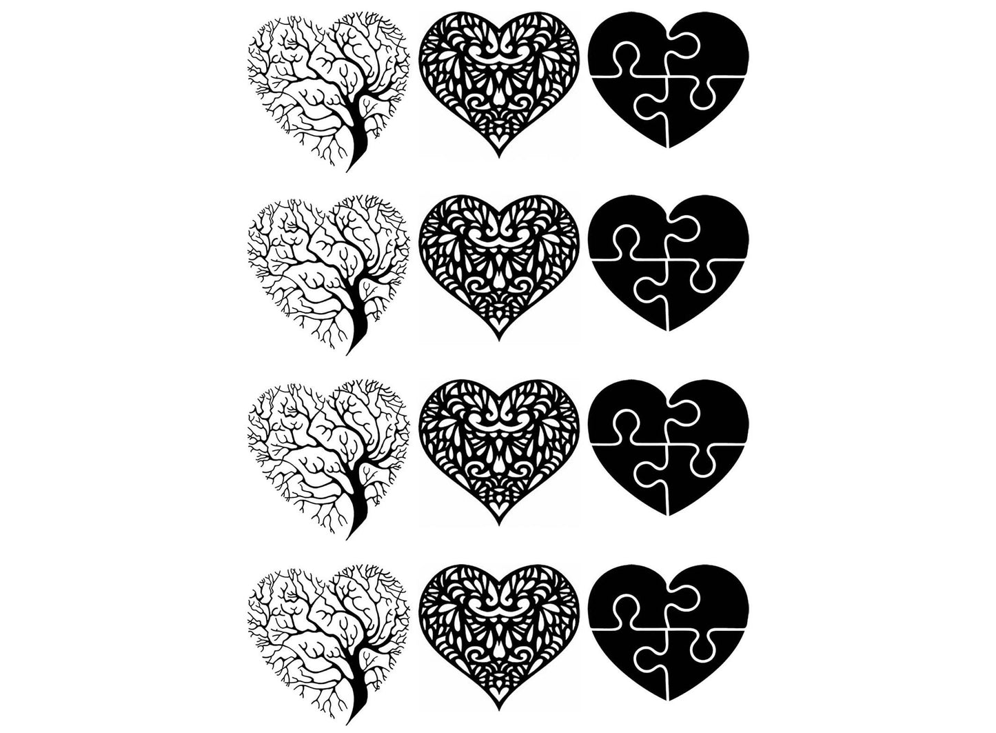 Heart Tree Lace Puzzle 12 pcs 1.15 Inch Black Fused Glass Decals