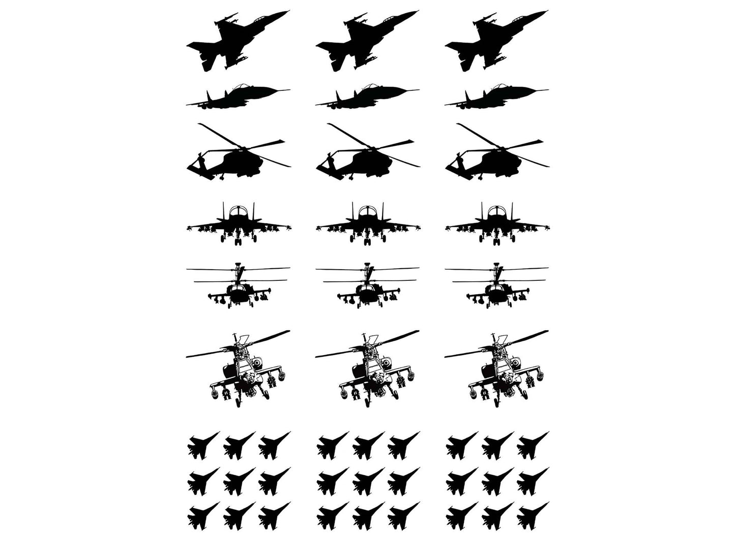 Military Aircraft 21 pcs 1 Inch Black Fused Glass Decals