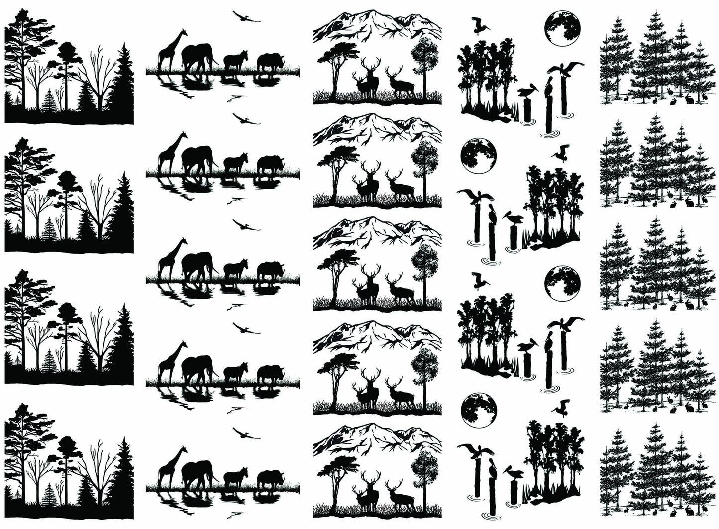 Wildlife Scenes 23 pcs 1.5 Inch Black Fused Glass Decals