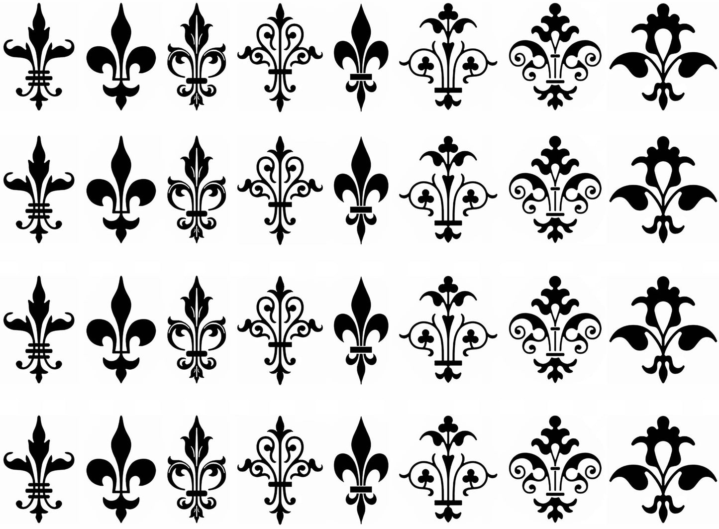 Fleur-de-Lis Lily Flower 32 pcs 1 Inch Black Fused Glass Decals