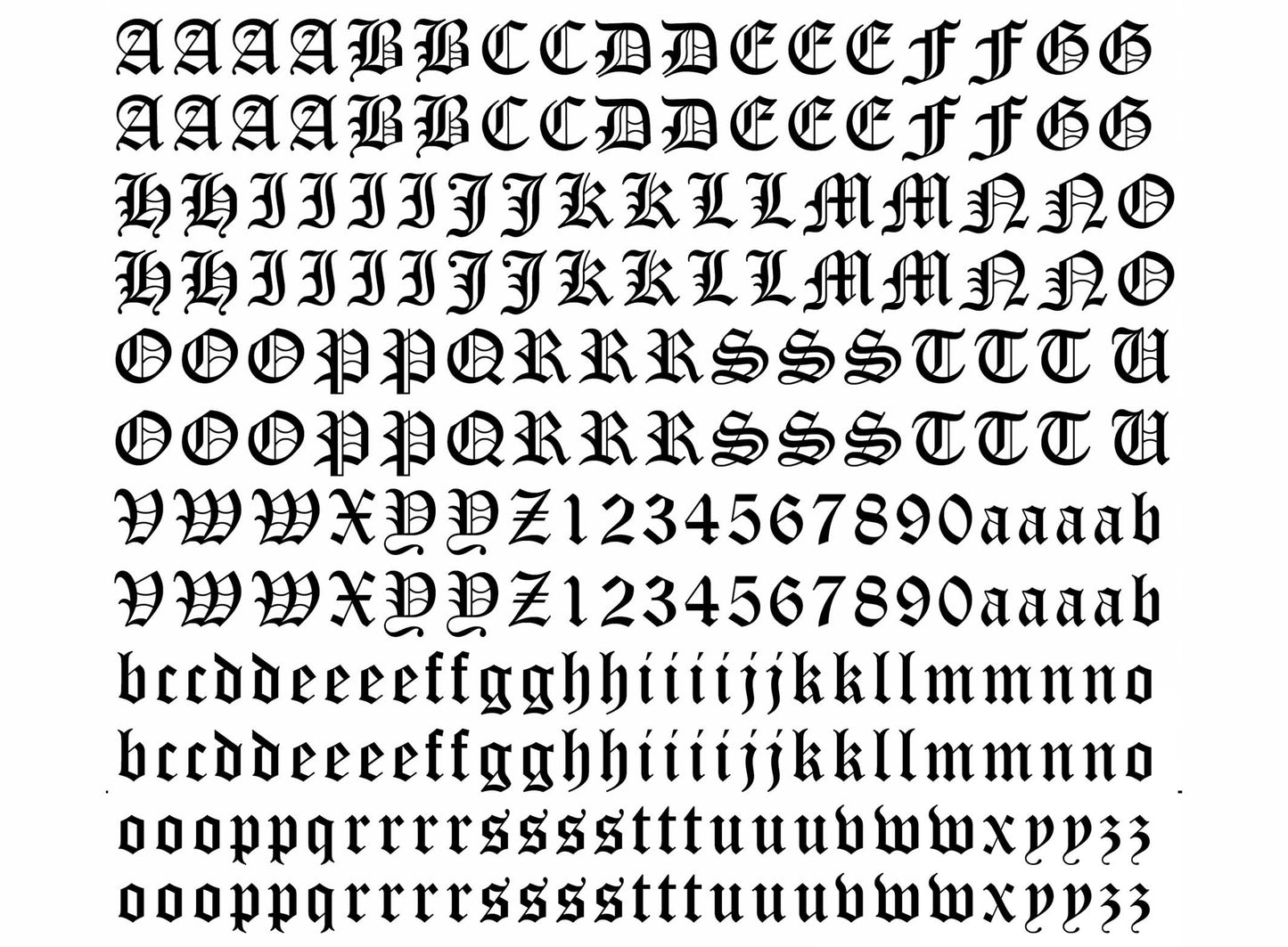Old English Font Letters 260 pcs 0.35 Inch Black Fused Glass Decals