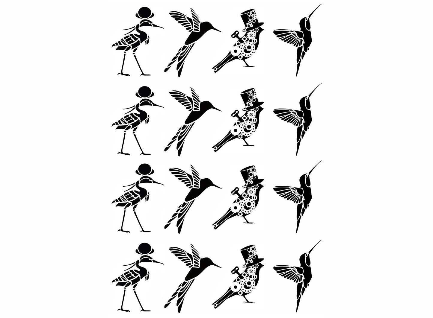 Kookie Birds 16 pcs 1.15 Inch Black Fused Glass Decals