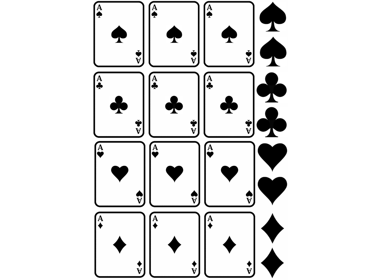 Playing Card Suits Aces 20 pcs 1 Inch Black Fused Glass Decals