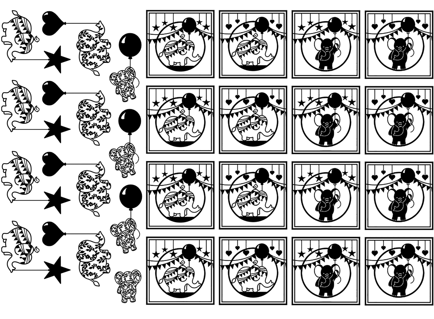 Party Elephants 28 pcs 1.15 Inch Black Fused Glass Decals