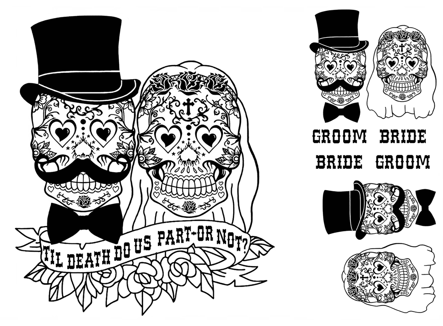 Til Death Bride Groom Black Fused Glass Decals