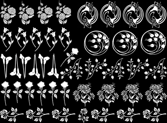 Spring Flowers 45 pcs 1" to 1-1/8" White Fused Glass Decals