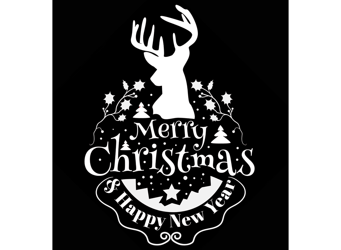 Merry Christmas Deer 2 pcs 3.75 Inch White Fused Glass Decals
