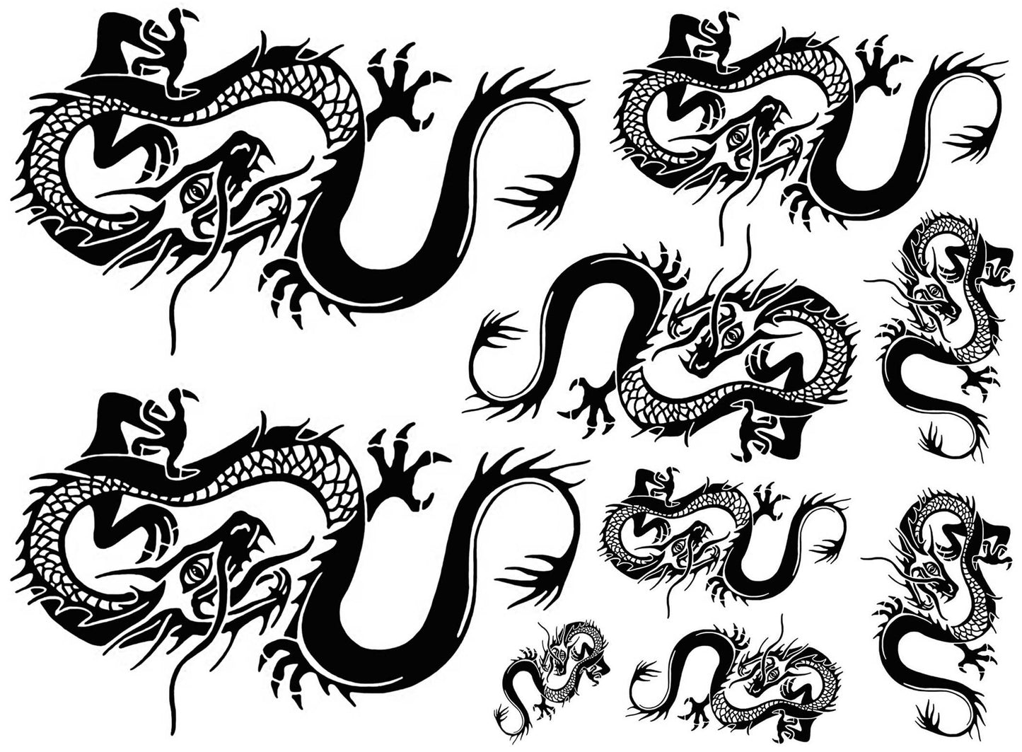 Chinese Dragons 9 pcs 4 Inch Black Fused Glass Decals