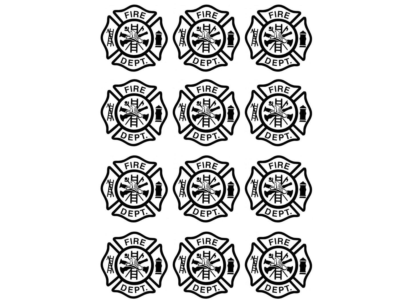 Firefighter's Maltese Cross 12 pcs 1.15 Inch Black Fused Glass Decals