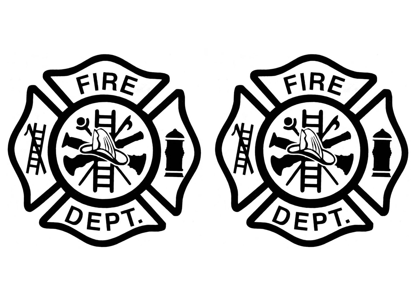 Firefighter's Maltese Cross 2 pcs 3 Inch Black Fused Glass Decals
