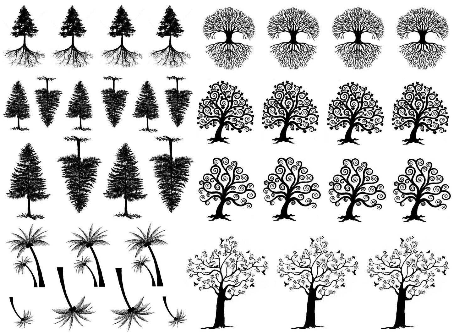 Tree Curly Q 36 pcs 0.5 to 1.25 Inch Black Fused Glass Decals