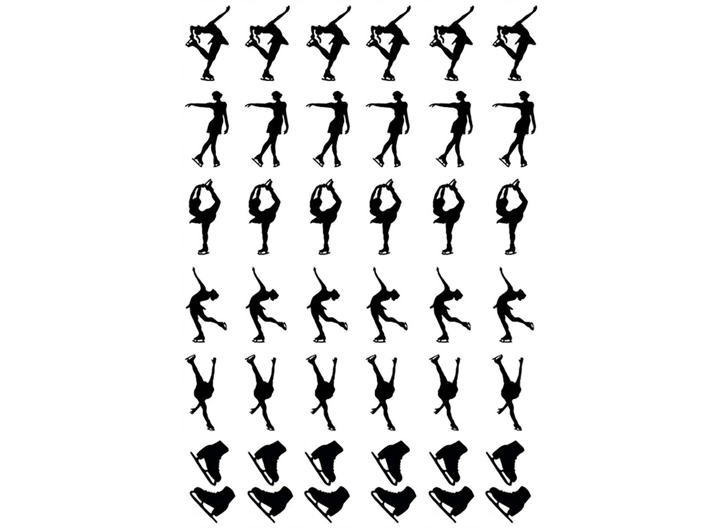 Ice Skaters 42 pcs 0.75 Inch Black Fused Glass Decals