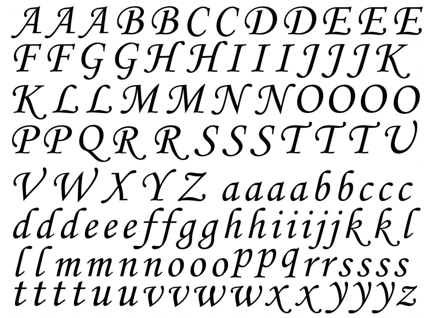 Corsiva Font Alphabet 156 pcs 0.5 Inch tall Black Fused Glass Decals