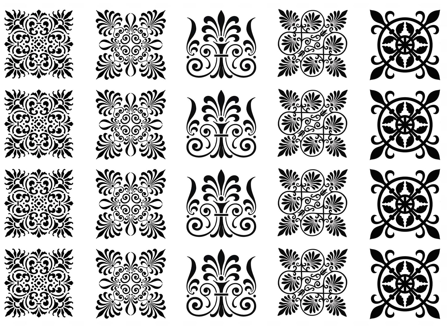 Ornate Squares 20 pcs 1.15 Inch Black Fused Glass Decals