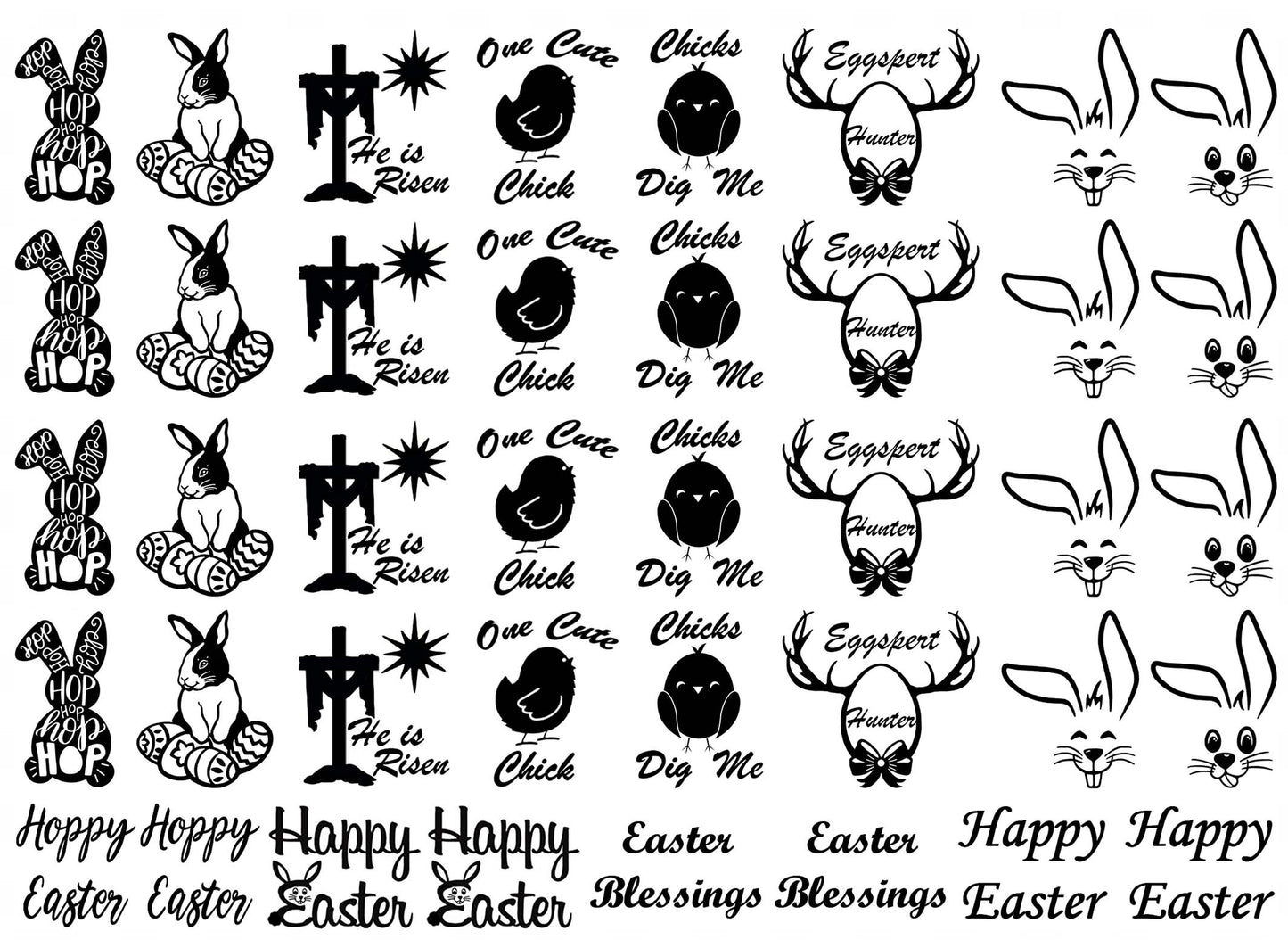 Easter Sketch 40 pcs 1 Inch Black Fused Glass Decals