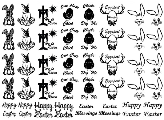 Easter Sketch 40 pcs 1" Black Fused Glass Decals