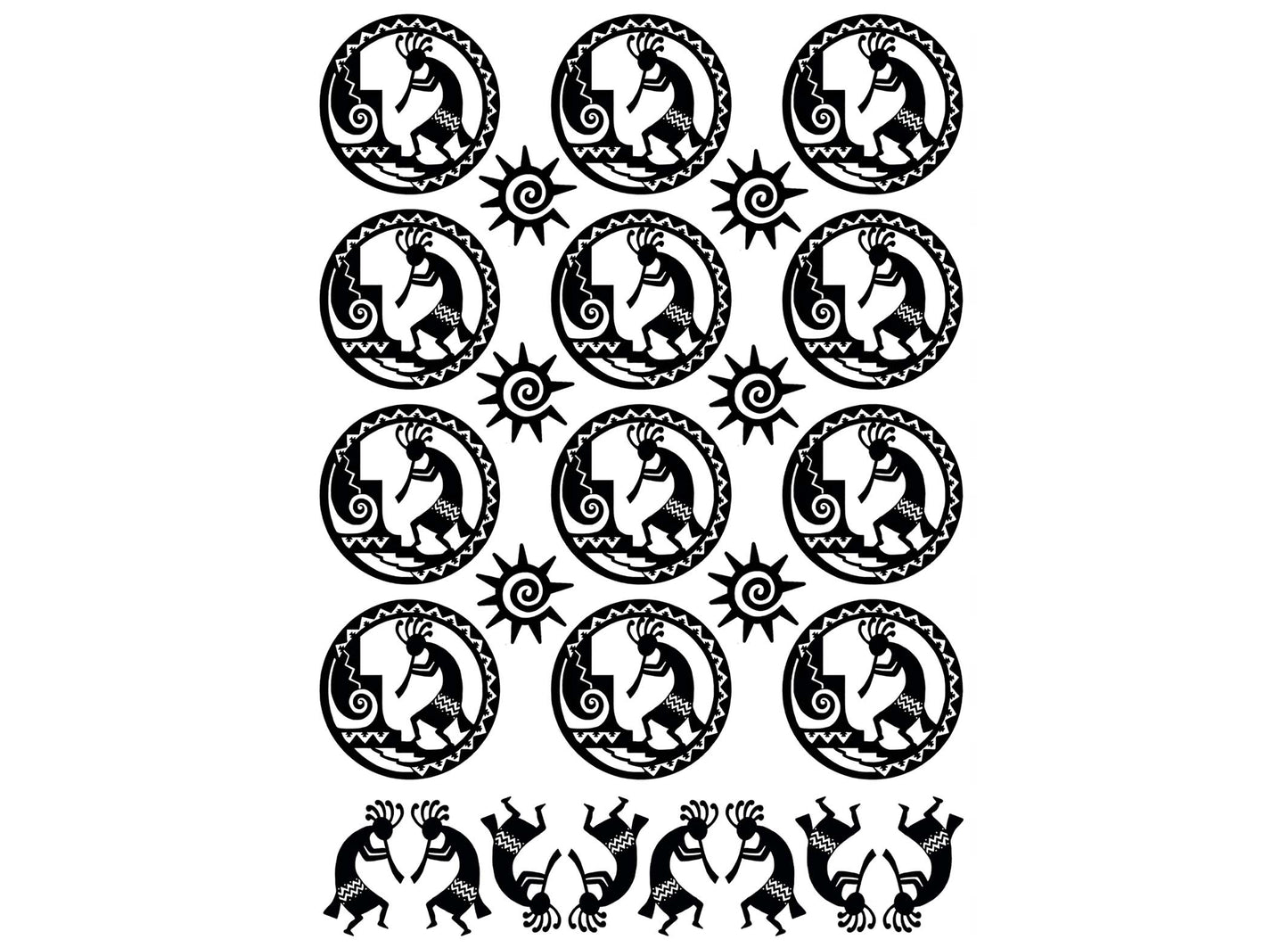 Kokopelli Circles 26 pcs 1 Inch Black Fused Glass Decals