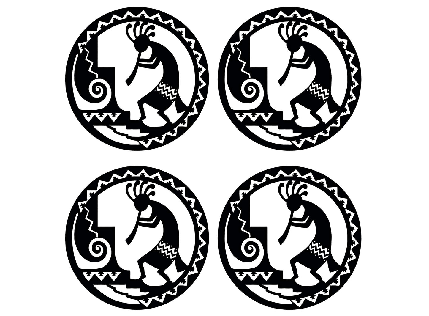 Kokopelli Circle 4 pcs 2 Inch Black Fused Glass Decals