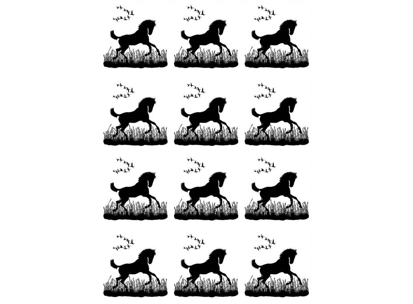 Horse in Meadow 12 pcs 1.15 Inch Black Fused Glass Decals