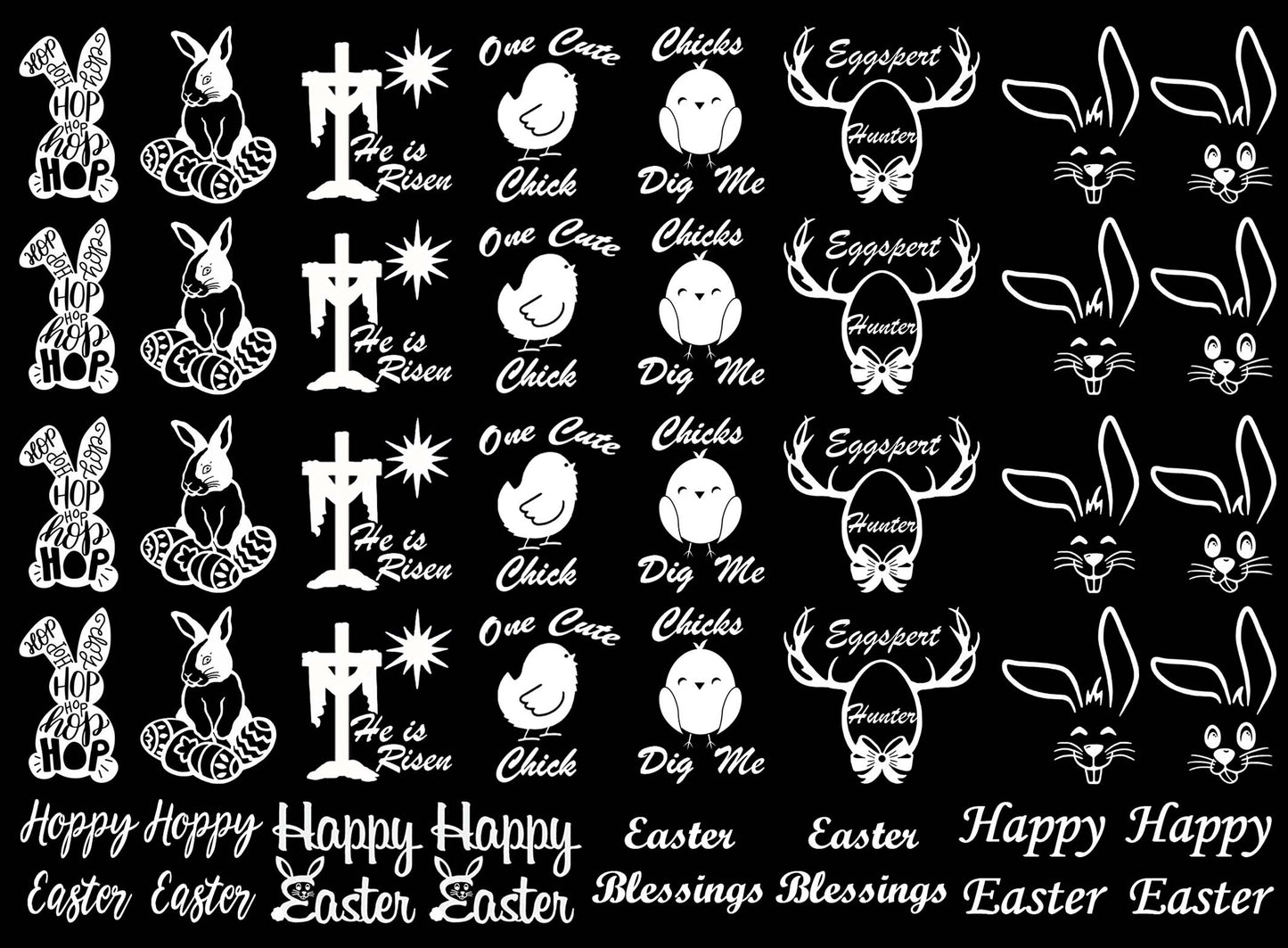 Easter Sketch 40 pcs 1" White Fused Glass Decals