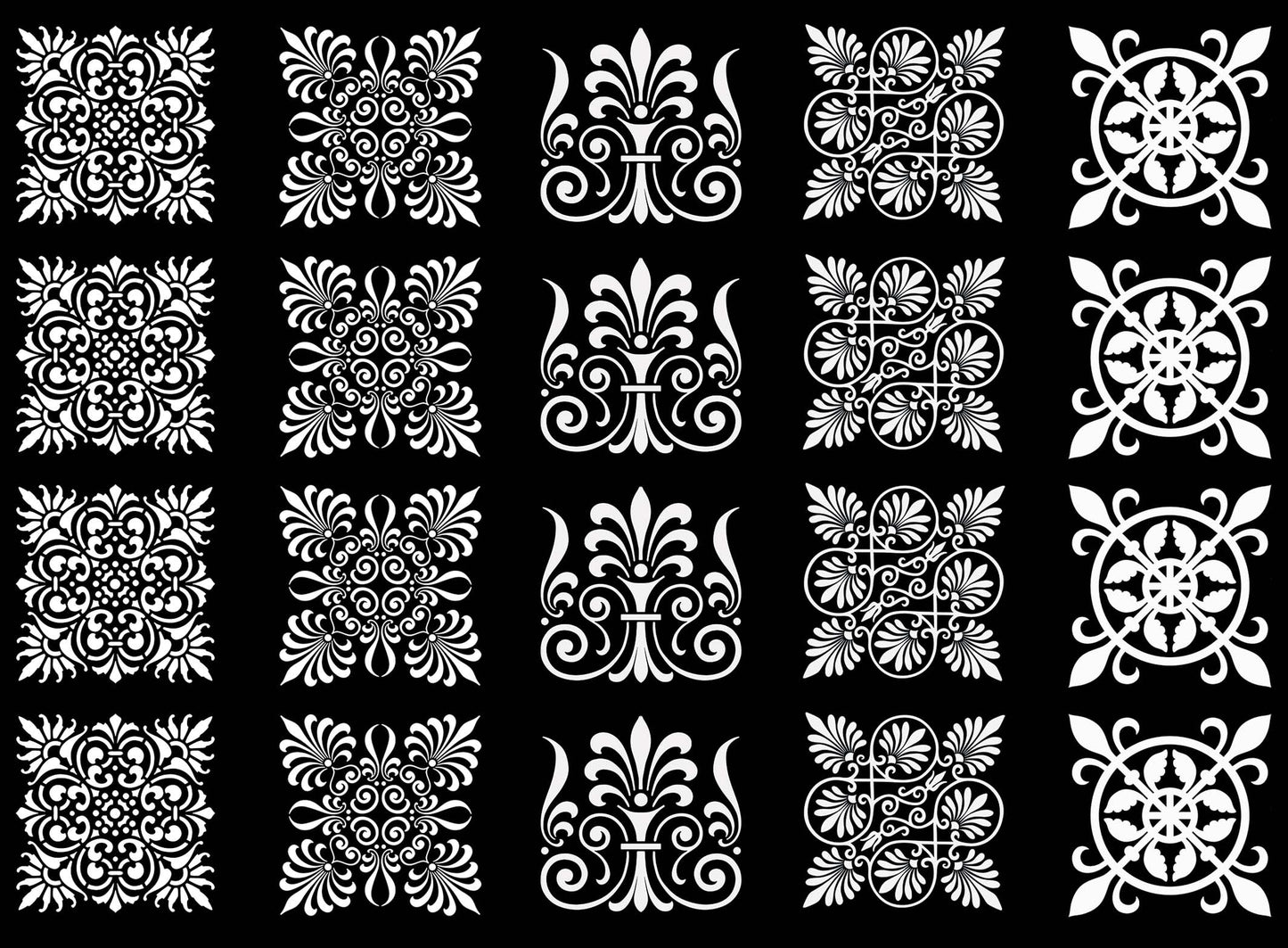 Ornate Squares 20 pcs 1 Inch White Fused Glass Decals