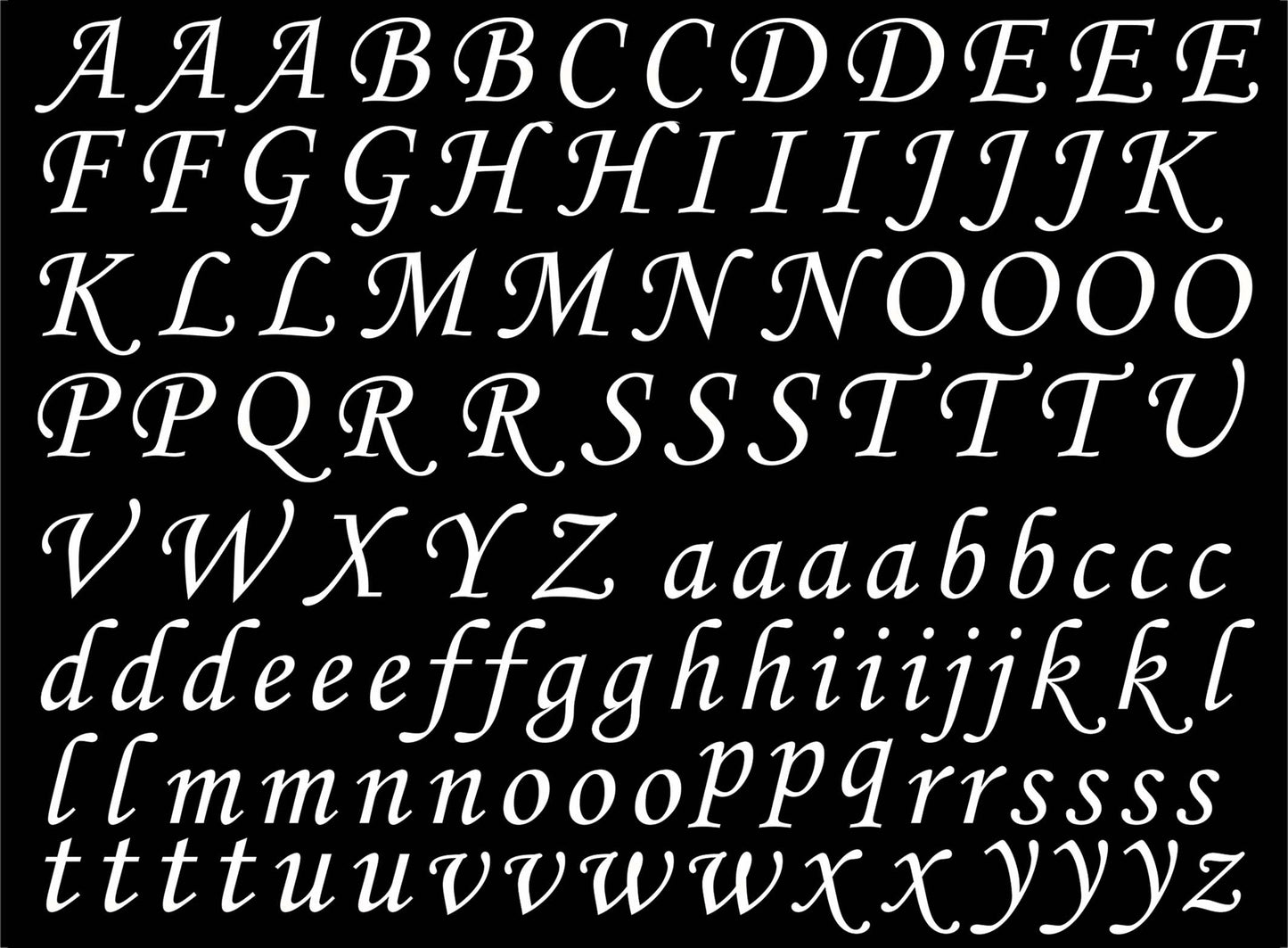 Corsiva Font Alphabet 156 pcs 0.5 Inch White Fused Glass Decals