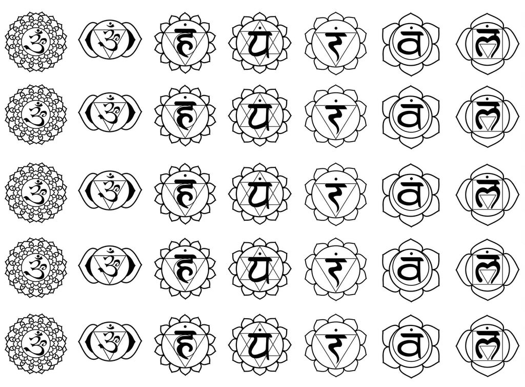 Chakra Symbols 35 pcs 7/8" Black Fused Glass Decals