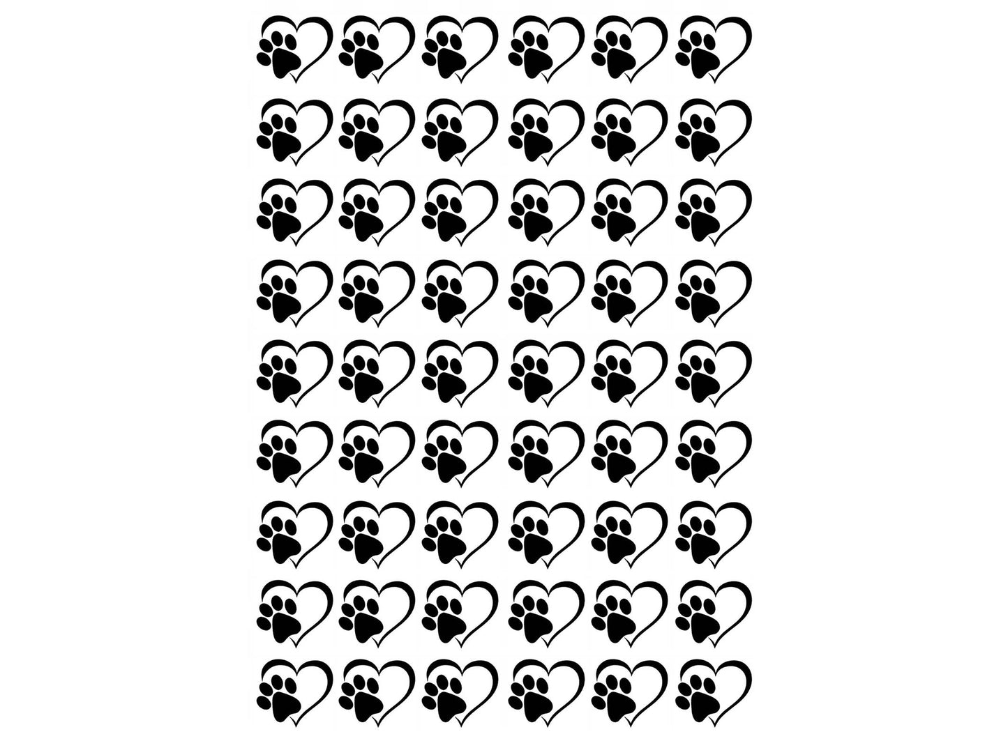 Heart Paw Print 54 pcs 0.5 Inch Black Fused Glass Decals