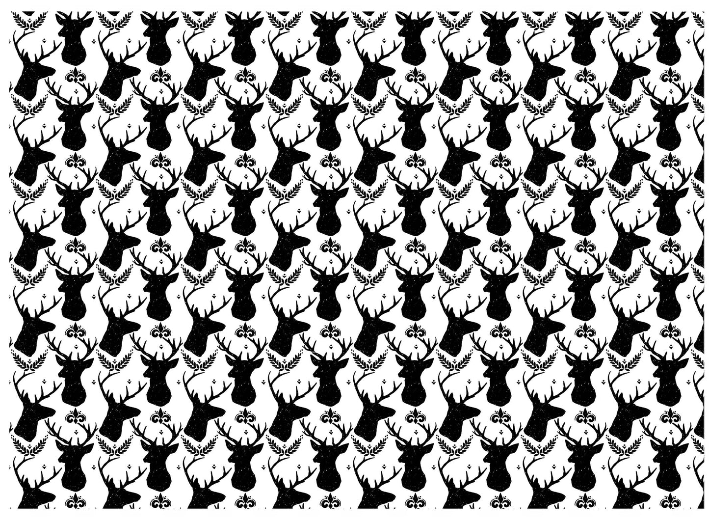 Allover Deer Heads 1 pc 5 x 7 Inch Black Fused Glass Decal