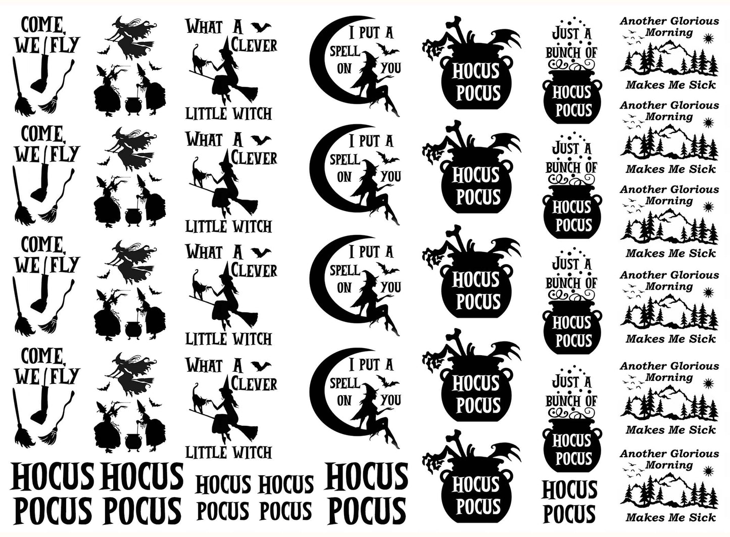 Halloween Witch Hocus Pocus 37 pcs 1 Inch Black Fused Glass Decals